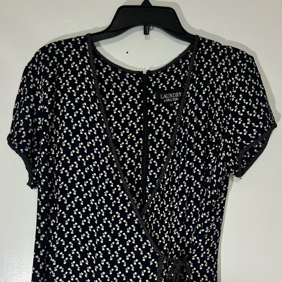 VTG Laundry by Shelli Segal Coquette Bow Blue & White Wrap Culotte Romper  Sz 12 - Picture 2 of 14